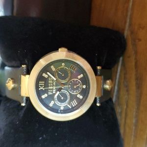 VERSUS VERSACEStainless Steel & Crystal Chronograph Leather Strap Watch